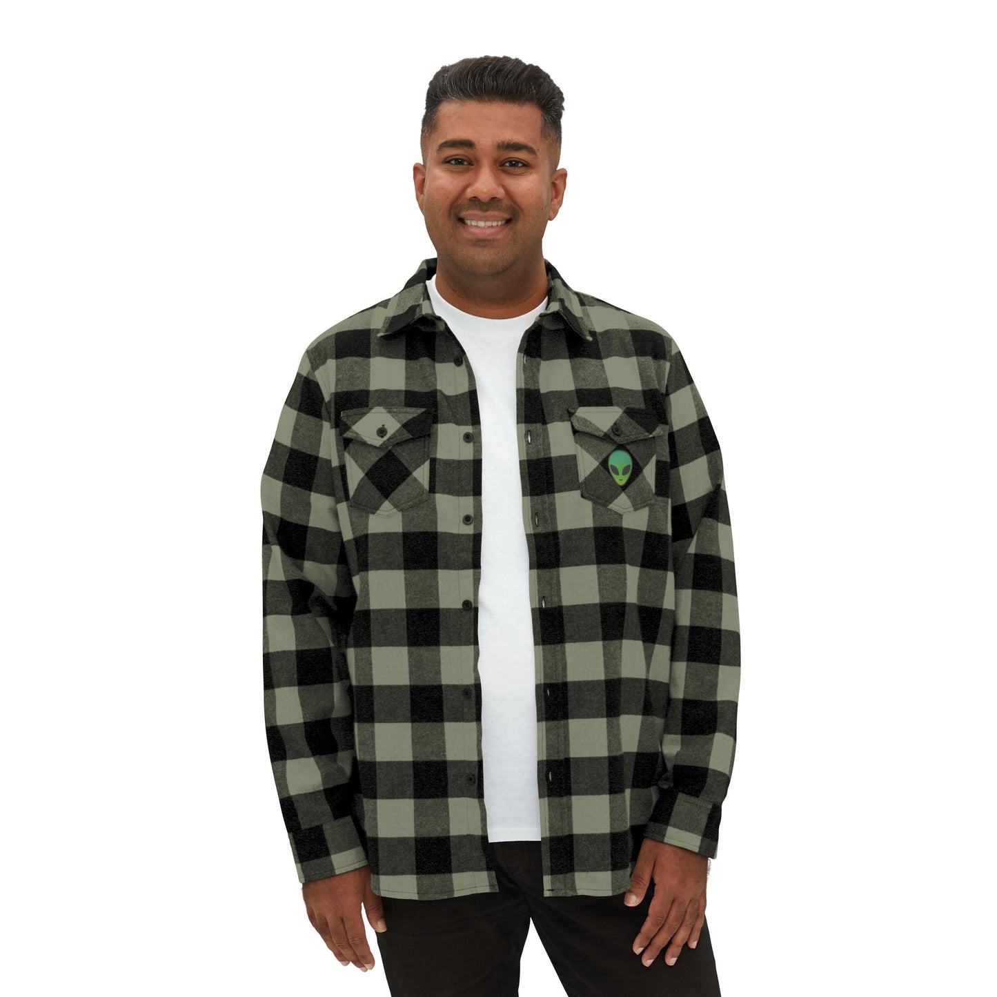 Cozy Alien Flannel Shirt - Unisex Black and Green Checkered Design, Perfect for Casual Wear, Gifts for Outdoorsy Friends, Halloween, [...]