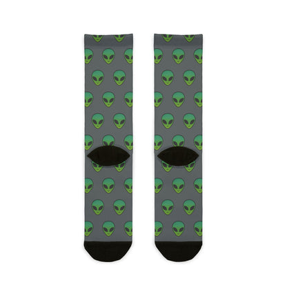 Alien Print Sublimation Crew Socks - Whimsical Socks for Sci-Fi Lovers, Unique Gifts for Holidays, Fun Fashion Accessories