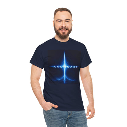 Anunnaki Sci‑Fi Graphic Tee — Blue Cosmic Light Design