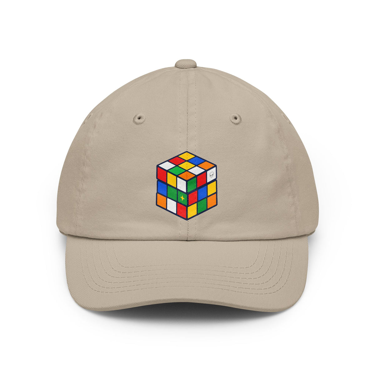Project Cube multicolor UAP graphic on tan low-profile dad cap