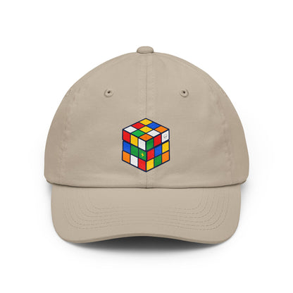 Project Cube multicolor UAP graphic on tan low-profile dad cap