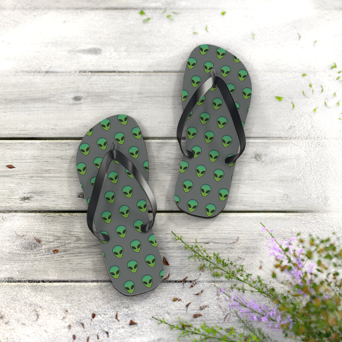 Alien Print Flip Flops, Summer Beach Sandals, Fun Footwear, Vacation Accessories, Unique Gift for UFO Lovers