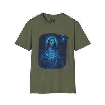 Sacred Glow Unisex T-Shirt, Spiritual Tee, Jesus Graphic Shirt, Inspirational Apparel, Christian Gift, Casual Wear, UFO
