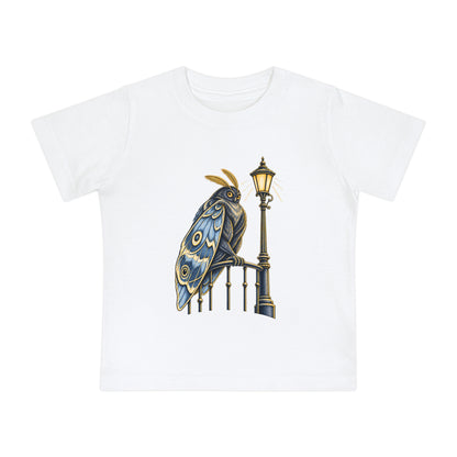 Baby Tee with Whimsical Owl on Lamp Post – Cute Vintage Nighttime Bird Shirt
