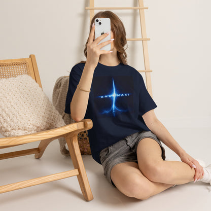 Anunnaki Sci‑Fi Graphic Tee — Blue Cosmic Light Design