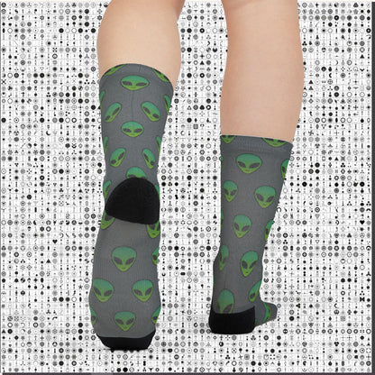 Alien Print Sublimation Crew Socks - Whimsical Socks for Sci-Fi Lovers, Unique Gifts for Holidays, Fun Fashion Accessories