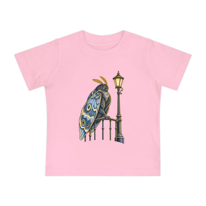 Baby Tee with Whimsical Owl on Lamp Post – Cute Vintage Nighttime Bird Shirt