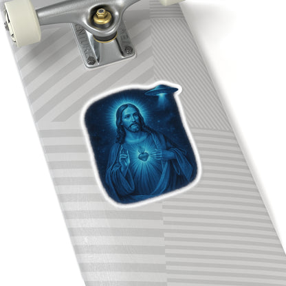 Galactic Jesus Kiss-Cut Stickers, Spiritual Decor, UFO Art, Cool Laptop Stickers, Religious Gifts, Outer Space Theme