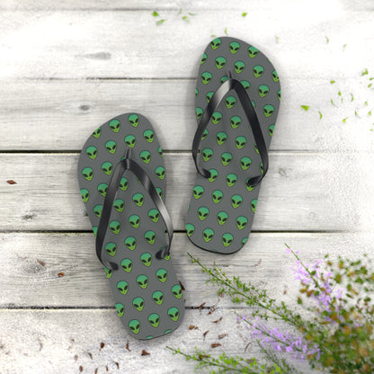 Alien Print Flip Flops, Summer Beach Sandals, Fun Footwear, Vacation Accessories, Unique Gift for UFO Lovers
