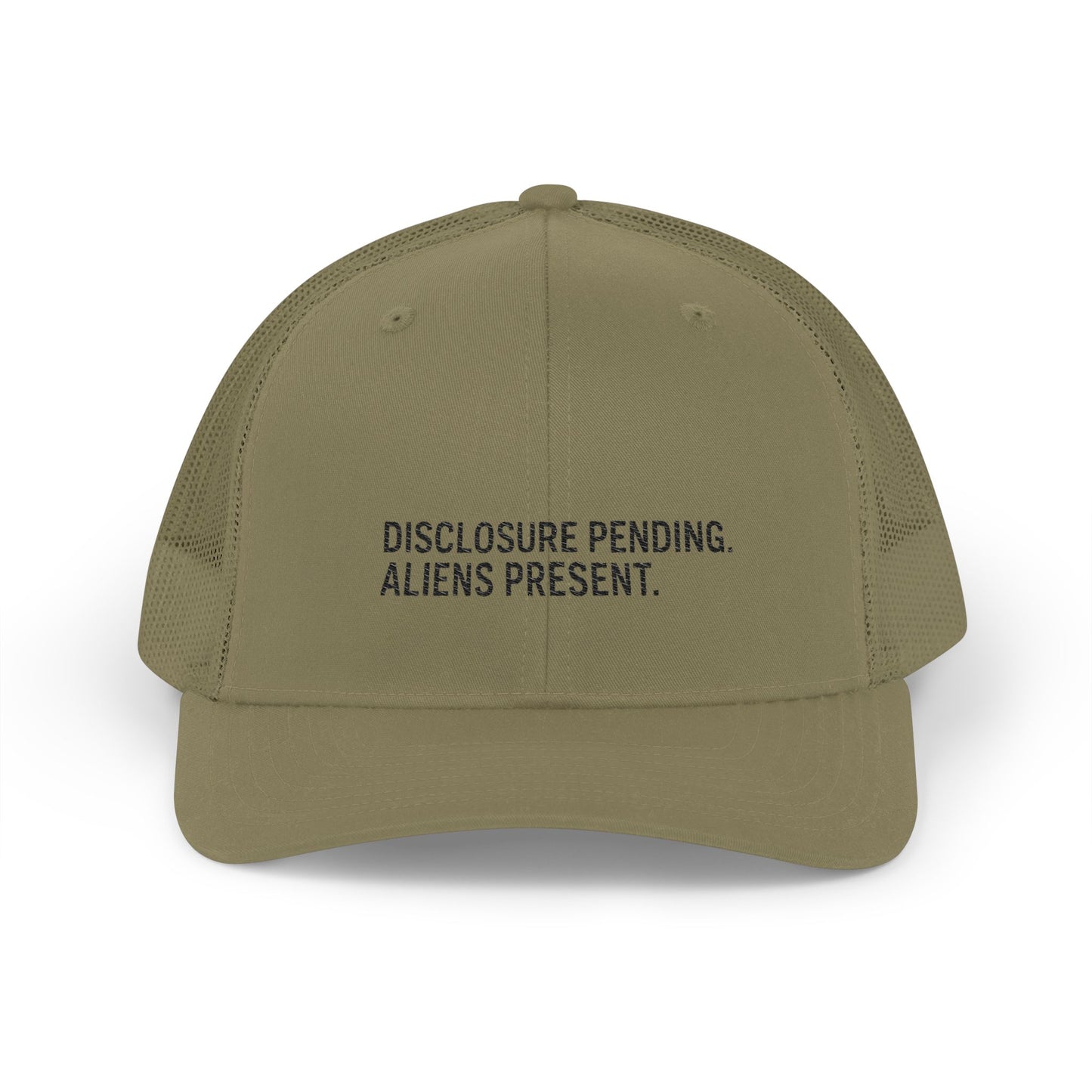DISCLOSURE PENDING. ALIENS PRESENT. Embroidered Trucker Cap