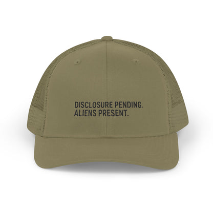 DISCLOSURE PENDING. ALIENS PRESENT. Embroidered Trucker Cap