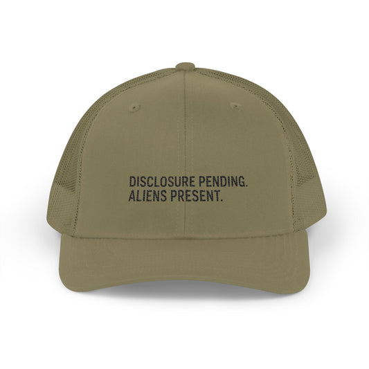 DISCLOSURE PENDING. ALIENS PRESENT. Embroidered Trucker Cap
