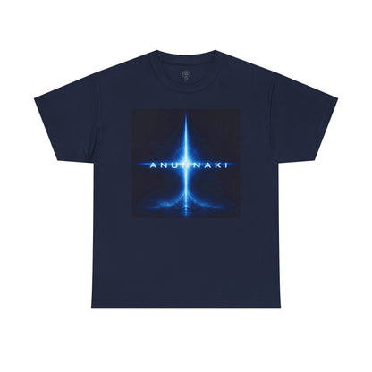 Anunnaki Sci‑Fi Graphic Tee — Blue Cosmic Light Design