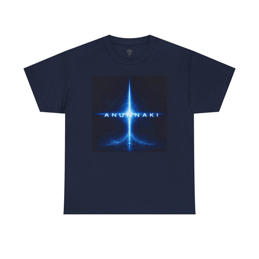 Anunnaki Sci‑Fi Graphic Tee — Blue Cosmic Light Design