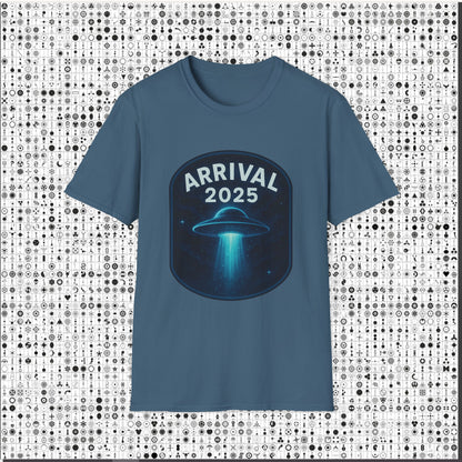 Unisex UFO Arrival 2025 T-Shirt, Funny Graphic Tee, Gift for Space Lovers, Sci-Fi Apparel, Alien Enthusiast Shirt, Casual Wear