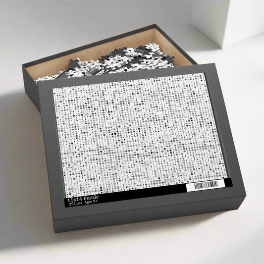 Jigsaw puzzle in a box with a patterned cover