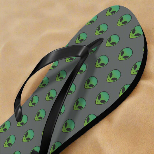 Alien Print Flip Flops, Summer Beach Sandals, Fun Footwear, Vacation Accessories, Unique Gift for UFO Lovers