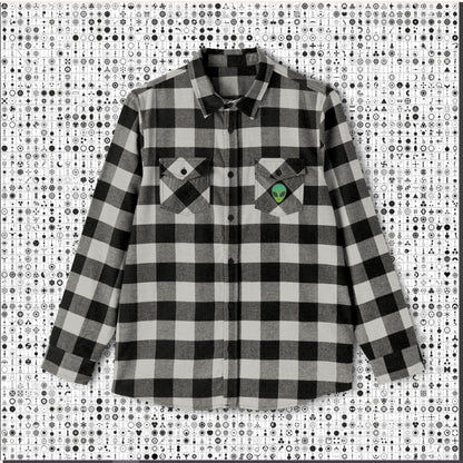 Cozy Alien Flannel Shirt - Unisex Black and Green Checkered Design, Perfect for Casual Wear, Gifts for Outdoorsy Friends, Halloween, [...]