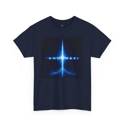 Anunnaki Sci‑Fi Graphic Tee — Blue Cosmic Light Design