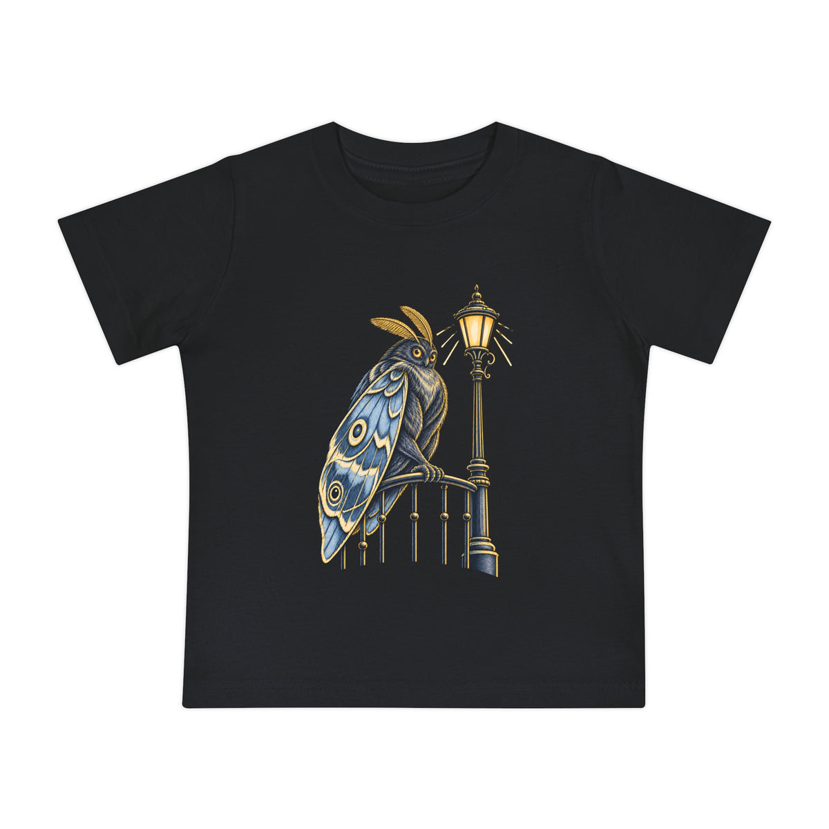 Baby Tee with Whimsical Owl on Lamp Post – Cute Vintage Nighttime Bird Shirt