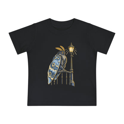 Baby Tee with Whimsical Owl on Lamp Post – Cute Vintage Nighttime Bird Shirt