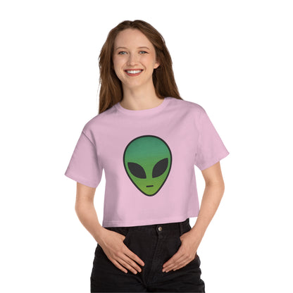 Cropped T-Shirt with Alien Design, Stylish Summer Top, Gift for Sci-Fi Lovers, Casual Wear, Unique Graphic Tee