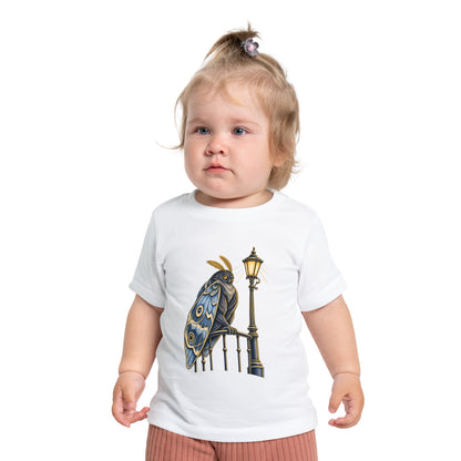 Baby Tee with Whimsical Owl on Lamp Post – Cute Vintage Nighttime Bird Shirt