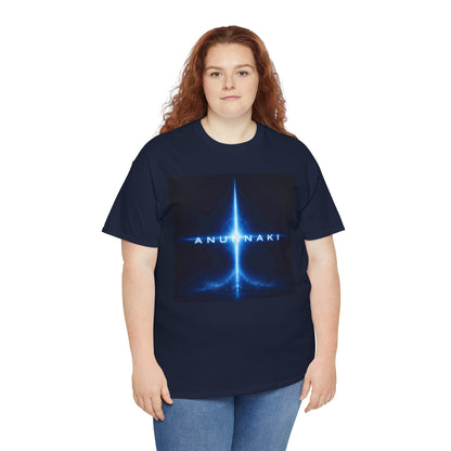 Anunnaki Sci‑Fi Graphic Tee — Blue Cosmic Light Design