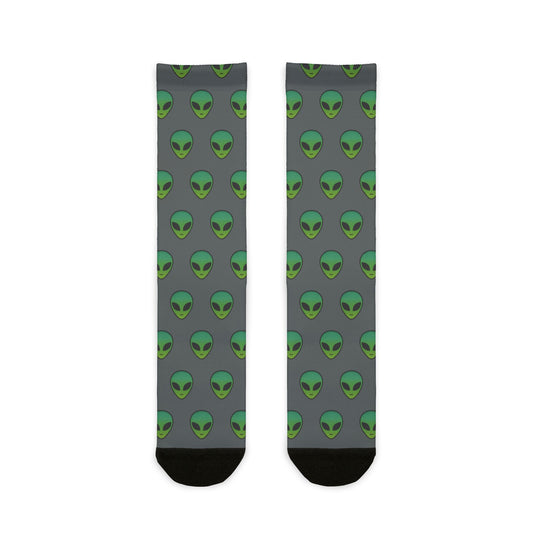 Alien Print Sublimation Crew Socks - Whimsical Socks for Sci-Fi Lovers, Unique Gifts for Holidays, Fun Fashion Accessories