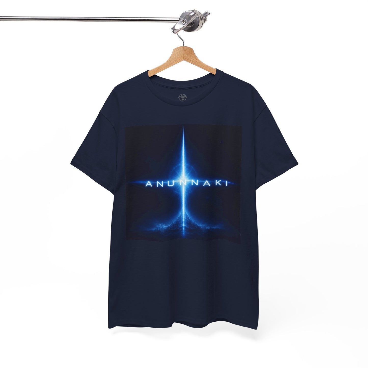 Anunnaki Sci‑Fi Graphic Tee — Blue Cosmic Light Design
