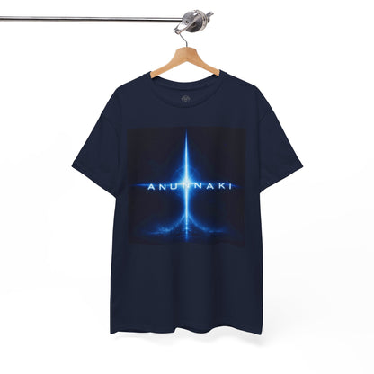Anunnaki Sci‑Fi Graphic Tee — Blue Cosmic Light Design