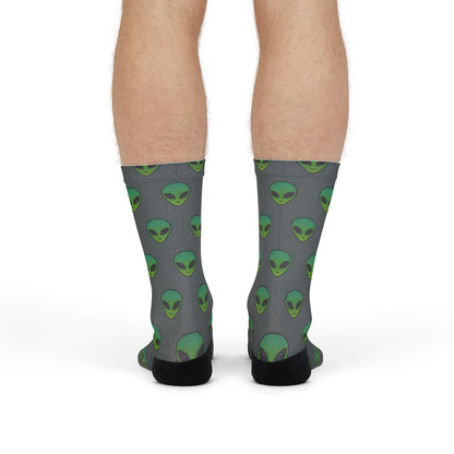 Alien Print Sublimation Crew Socks - Whimsical Socks for Sci-Fi Lovers, Unique Gifts for Holidays, Fun Fashion Accessories
