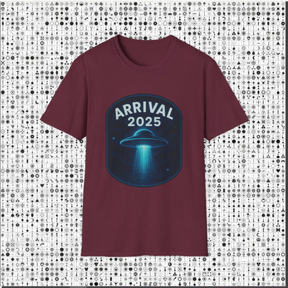 Unisex UFO Arrival 2025 T-Shirt, Funny Graphic Tee, Gift for Space Lovers, Sci-Fi Apparel, Alien Enthusiast Shirt, Casual Wear