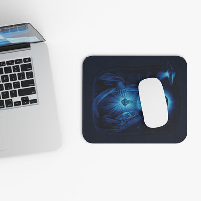 Cosmic Jesus Blue Glow Mouse Pad — Rectangular Gaming Desk Pad