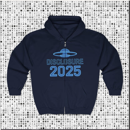 Alien Disclosure 2025 Zip Hoodie, Unisex Hoodie, UFO Lover Gift, Sci-Fi Apparel, Conspiracy T-Shirt, Cozy Sweatshirt