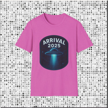 Unisex UFO Arrival 2025 T-Shirt, Funny Graphic Tee, Gift for Space Lovers, Sci-Fi Apparel, Alien Enthusiast Shirt, Casual Wear