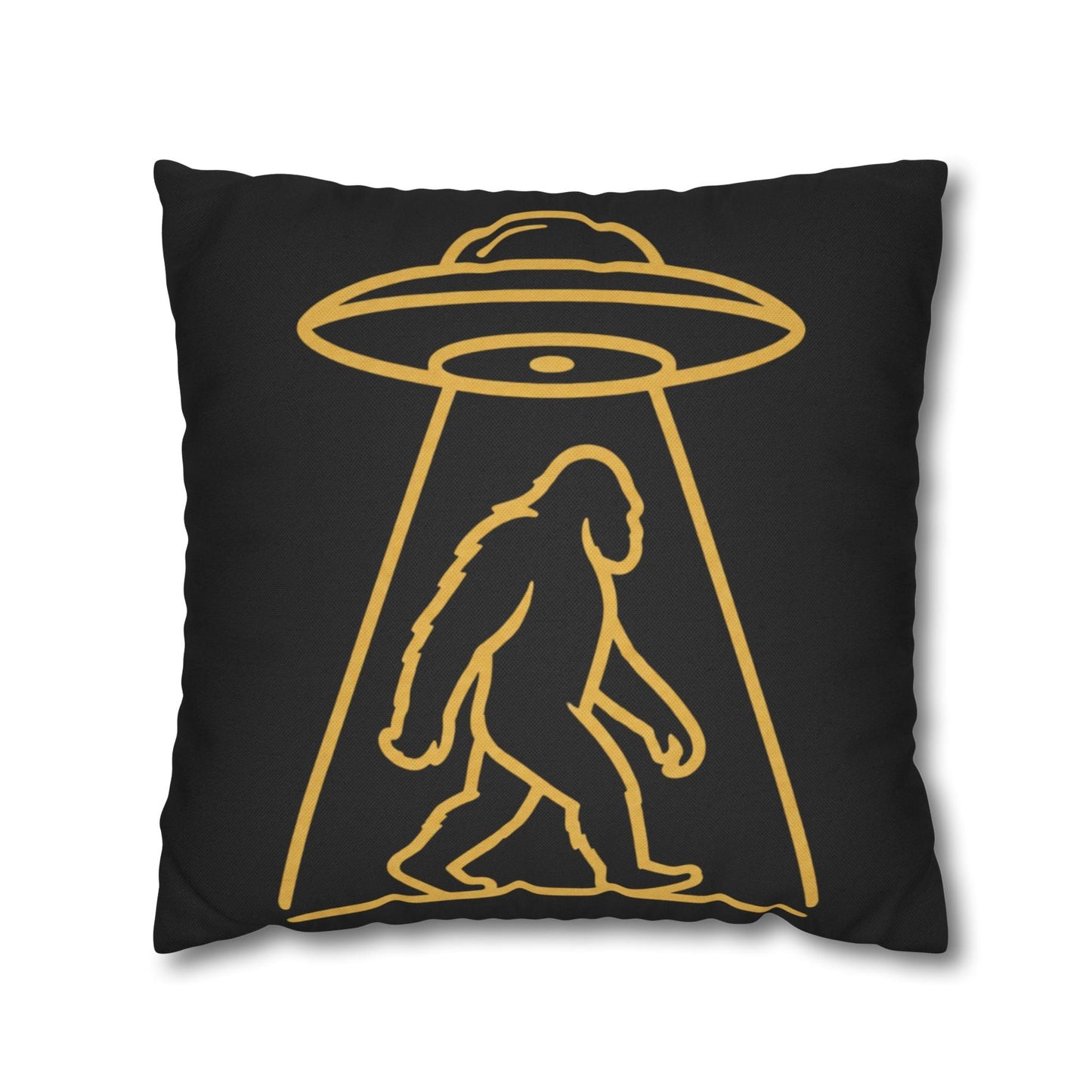 Bigfoot UFO Abduction Pillowcase — Gold Outline Alien Abduction Accent Pillow Cover