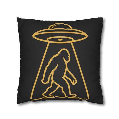 Bigfoot UFO Abduction Pillowcase — Gold Outline Alien Abduction Accent Pillow Cover