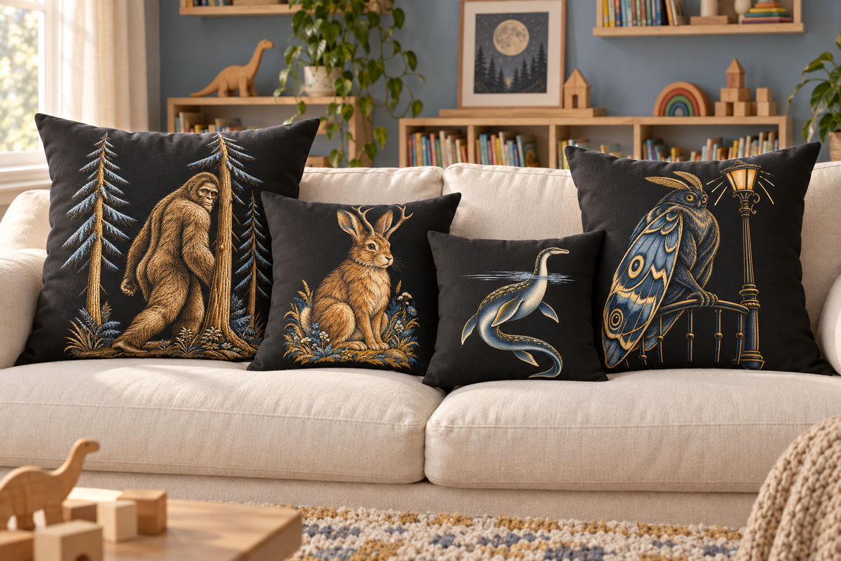 Bigfoot Woodland Accent Pillow — Sasquatch Forest Throw Pillow