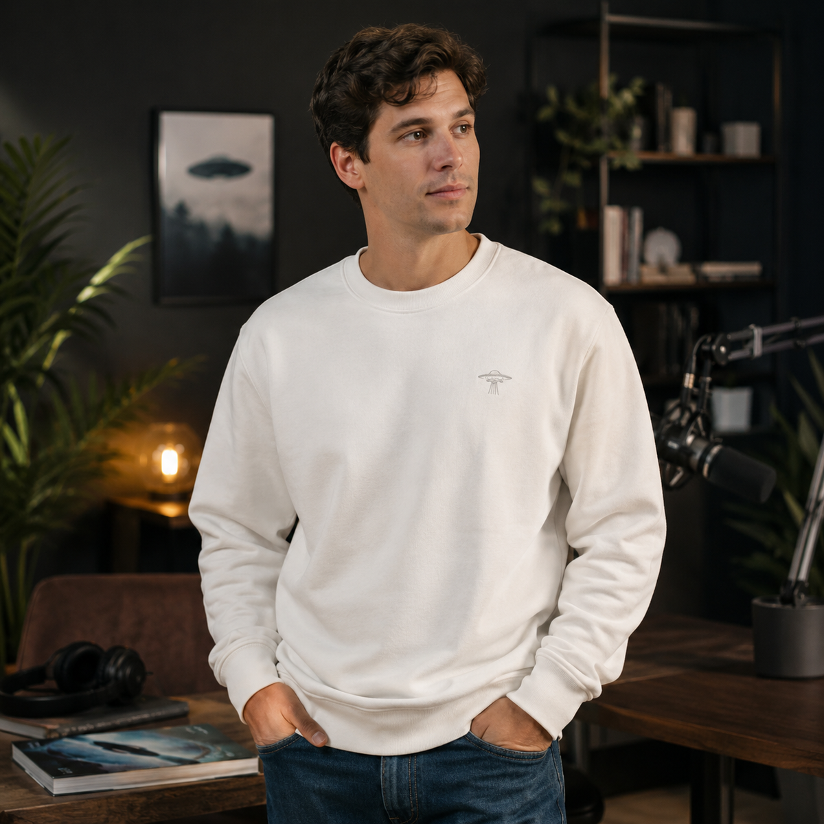 The Aliens Are Here Embroidered UFO Crewneck Sweatshirt
